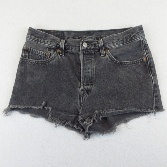 Levi's Pants - Levi's 501 Shorts Women W27 Black Denim Cut Off Frayed Hem Button Fly